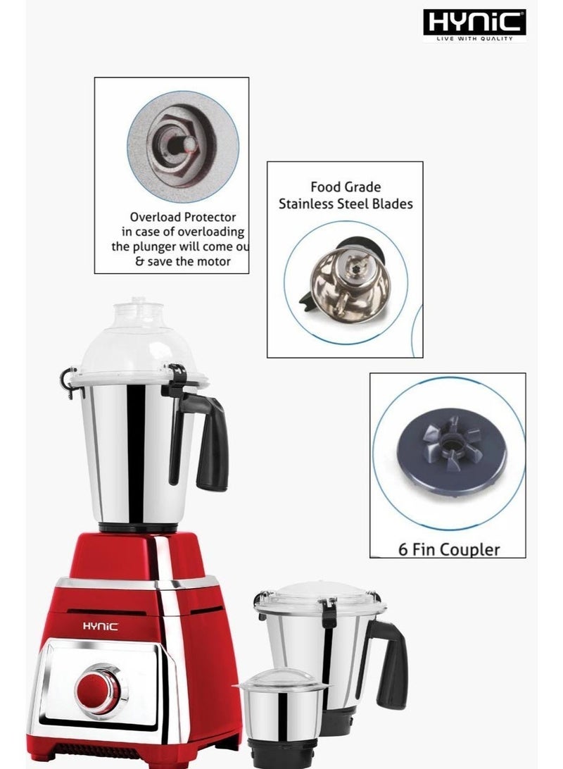 Hynic Kitchen Master 3-in-1 Mixer Grinder 1200W | Powerful 100% Copper Motor | 2L Stainless Steel Jar + 2 Additional Jars | Unbreakable ABS Body | 5 Year Warranty - Image 4